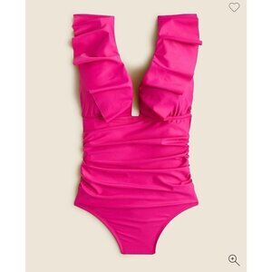 J. Crew Ruched Ruffle One Piece Swimsuit Size 6 Radiant Fuchsia NEW Resortwear